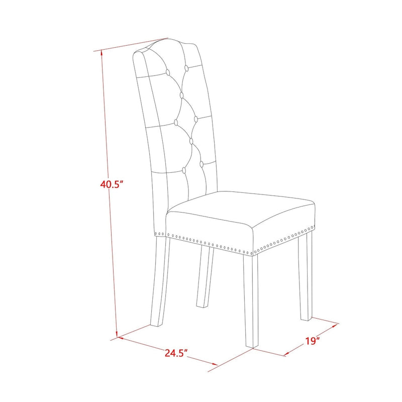 Round Dining Table with Chairs - 48"x48", Mid-Century Modern, Rubberwood, Brown Linen, Button Tufted, Distressed Jacobean