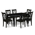 Rectangular Dining Table with Chairs - Asian Hardwood, Double X-Back Design, 36"x60", Black Finish, 4 or 6 Chairs
