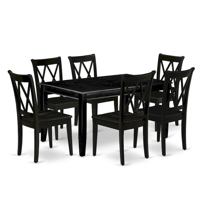 Rectangular Dining Table with Chairs - Asian Hardwood, Double X-Back Design, 36"x60", Black Finish, 4 or 6 Chairs