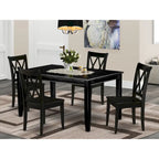 Rectangular Dining Table with Chairs - Asian Hardwood, Double X-Back Design, 36"x60", Black Finish, 4 or 6 Chairs