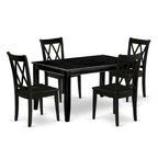 Rectangular Dining Table with Chairs - Asian Hardwood, Double X-Back Design, 36"x60", Black Finish, 4 or 6 Chairs