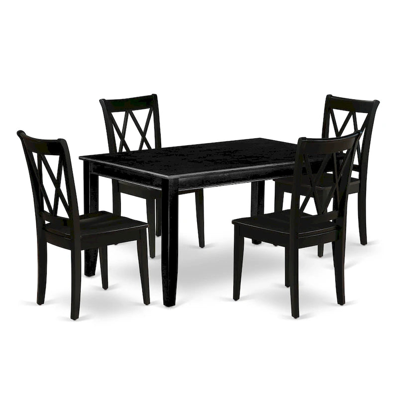 Rectangular Dining Table with Chairs - Asian Hardwood, Double X-Back Design, 36"x60", Black Finish, 4 or 6 Chairs