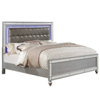 Upholstered Bed with LED - Tufted Headboard, Mirror Trim, Faux Leather, 600 lbs, Queen/King/Cal King, 3 Colors, Modern Glam