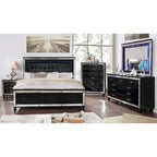 Upholstered Bed with LED - Tufted Headboard, Mirror Trim, Faux Leather, 600 lbs, Queen/King/Cal King, 3 Colors, Modern Glam