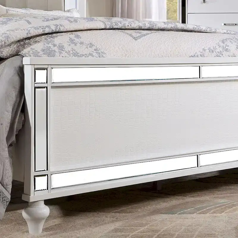 Upholstered Bed with LED - Tufted Headboard, Mirror Trim, Faux Leather, 600 lbs, Queen/King/Cal King, 3 Colors, Modern Glam