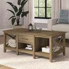 Coffee Table with Storage - 47"W x 24"D x 18"H, 2 Drawers, X Pattern, 50 lbs Capacity, 8 Colors, Coastal Farmhouse