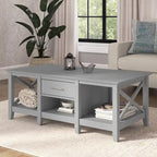 Coffee Table with Storage - 47"W x 24"D x 18"H, 2 Drawers, X Pattern, 50 lbs Capacity, 8 Colors, Coastal Farmhouse