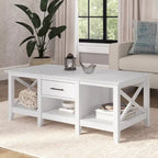 Coffee Table with Storage - 47"W x 24"D x 18"H, 2 Drawers, X Pattern, 50 lbs Capacity, 8 Colors, Coastal Farmhouse