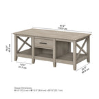 Coffee Table with Storage - 47"W x 24"D x 18"H, 2 Drawers, X Pattern, 50 lbs Capacity, 8 Colors, Coastal Farmhouse