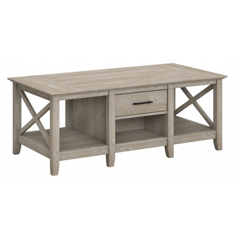 Coffee Table with Storage - 47"W x 24"D x 18"H, 2 Drawers, X Pattern, 50 lbs Capacity, 8 Colors, Coastal Farmhouse