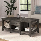 Coffee Table with Storage - 47"W x 24"D x 18"H, 2 Drawers, X Pattern, 50 lbs Capacity, 8 Colors, Coastal Farmhouse