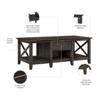 Coffee Table with Storage - 47"W x 24"D x 18"H, 2 Drawers, X Pattern, 50 lbs Capacity, 8 Colors, Coastal Farmhouse