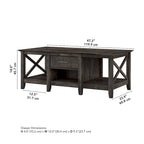 Coffee Table with Storage - 47"W x 24"D x 18"H, 2 Drawers, X Pattern, 50 lbs Capacity, 8 Colors, Coastal Farmhouse