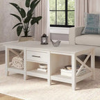 Coffee Table with Storage - 47"W x 24"D x 18"H, 2 Drawers, X Pattern, 50 lbs Capacity, 8 Colors, Coastal Farmhouse