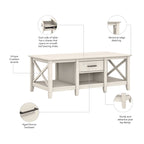 Coffee Table with Storage - 47"W x 24"D x 18"H, 2 Drawers, X Pattern, 50 lbs Capacity, 8 Colors, Coastal Farmhouse