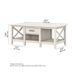 Coffee Table with Storage - 47"W x 24"D x 18"H, 2 Drawers, X Pattern, 50 lbs Capacity, 8 Colors, Coastal Farmhouse