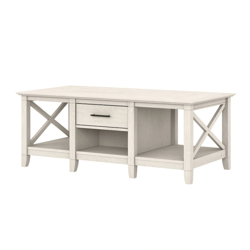 Coffee Table with Storage - 47"W x 24"D x 18"H, 2 Drawers, X Pattern, 50 lbs Capacity, 8 Colors, Coastal Farmhouse