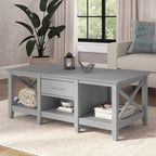 Coffee Table with Storage - 47"W x 24"D x 18"H, 2 Drawers, X Pattern, 50 lbs Capacity, 8 Colors, Coastal Farmhouse