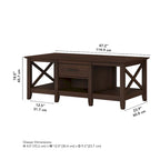 Coffee Table with Storage - 47"W x 24"D x 18"H, 2 Drawers, X Pattern, 50 lbs Capacity, 8 Colors, Coastal Farmhouse