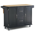 Kitchen Cart - Wood, Drop Leaf, Lockable Casters, Natural Maple Top, Storage, Black, Mobile