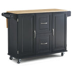 Kitchen Cart - Wood, Drop Leaf, Lockable Casters, Natural Maple Top, Storage, Black, Mobile