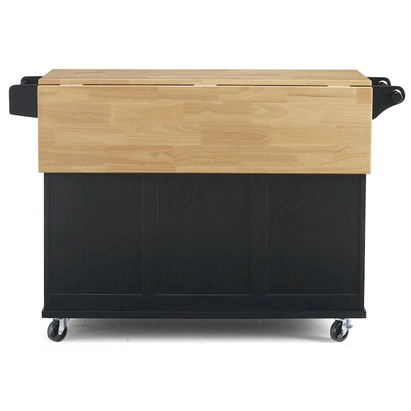 Kitchen Cart - Wood, Drop Leaf, Lockable Casters, Natural Maple Top, Storage, Black, Mobile