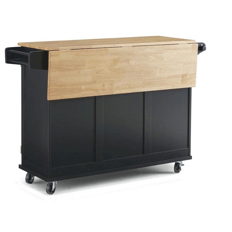 Kitchen Cart - Wood, Drop Leaf, Lockable Casters, Natural Maple Top, Storage, Black, Mobile