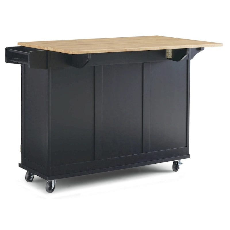 Kitchen Cart - Wood, Drop Leaf, Lockable Casters, Natural Maple Top, Storage, Black, Mobile