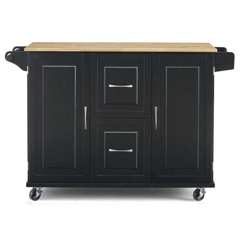 Kitchen Cart - Wood, Drop Leaf, Lockable Casters, Natural Maple Top, Storage, Black, Mobile