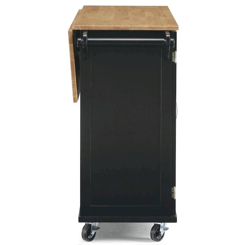Kitchen Cart - Wood, Drop Leaf, Lockable Casters, Natural Maple Top, Storage, Black, Mobile