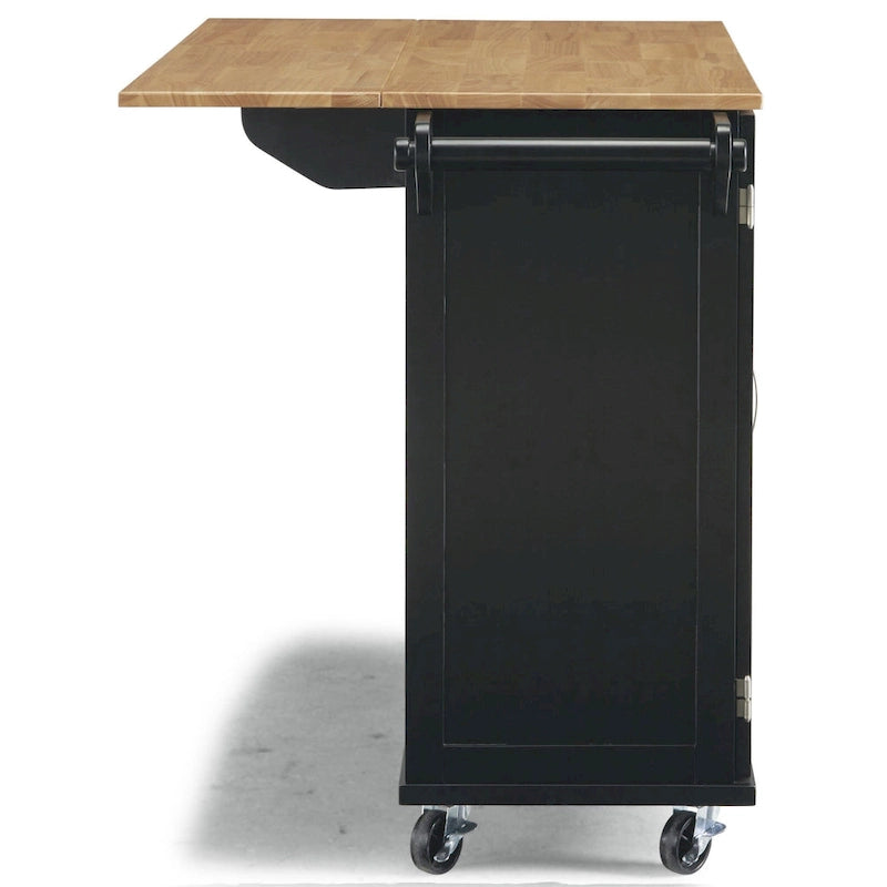 Kitchen Cart - Wood, Drop Leaf, Lockable Casters, Natural Maple Top, Storage, Black, Mobile
