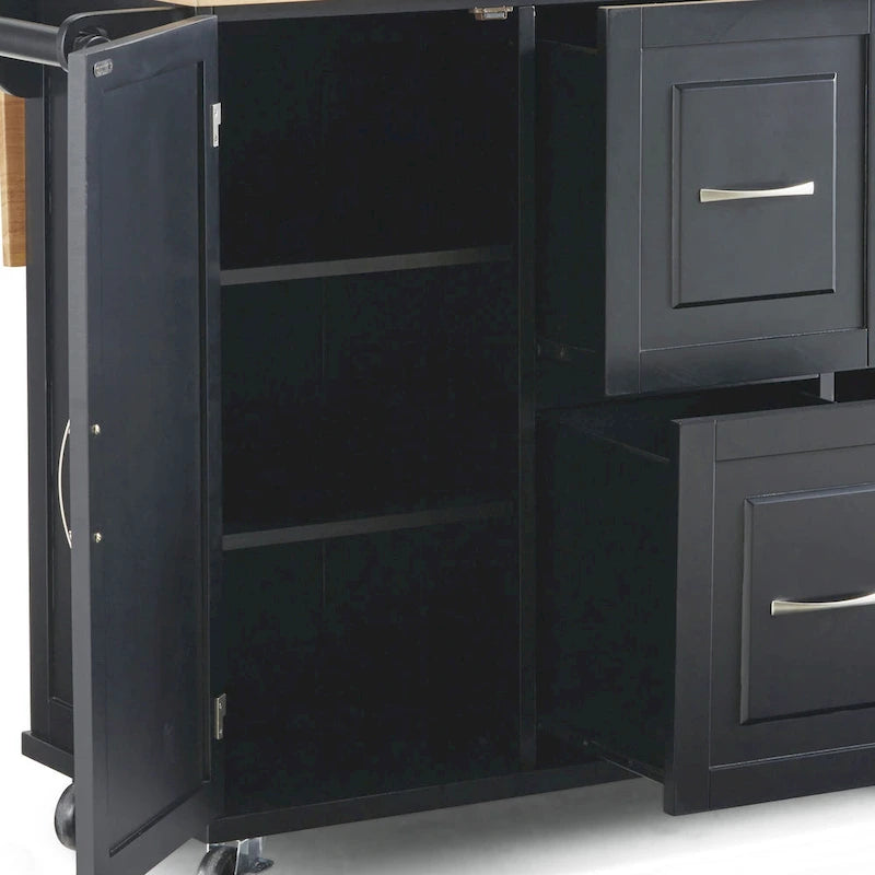 Kitchen Cart - Wood, Drop Leaf, Lockable Casters, Natural Maple Top, Storage, Black, Mobile