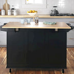 Kitchen Cart - Wood, Drop Leaf, Lockable Casters, Natural Maple Top, Storage, Black, Mobile