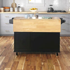 Kitchen Cart - Wood, Drop Leaf, Lockable Casters, Natural Maple Top, Storage, Black, Mobile