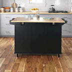 Kitchen Cart - Wood, Drop Leaf, Lockable Casters, Natural Maple Top, Storage, Black, Mobile