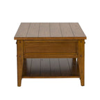 Coffee Table - 48"W x 27"L x 19"H, Oak, 2 Drawers, Planked Top, Tapered Legs, Antique Brass Hardware, Rectangular
