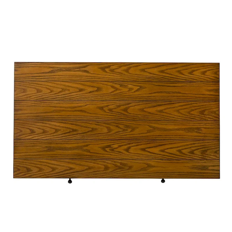 Coffee Table - 48"W x 27"L x 19"H, Oak, 2 Drawers, Planked Top, Tapered Legs, Antique Brass Hardware, Rectangular