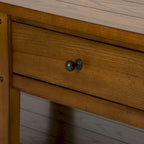 Coffee Table - 48"W x 27"L x 19"H, Oak, 2 Drawers, Planked Top, Tapered Legs, Antique Brass Hardware, Rectangular
