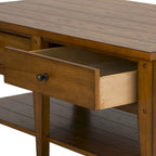 Coffee Table - 48"W x 27"L x 19"H, Oak, 2 Drawers, Planked Top, Tapered Legs, Antique Brass Hardware, Rectangular