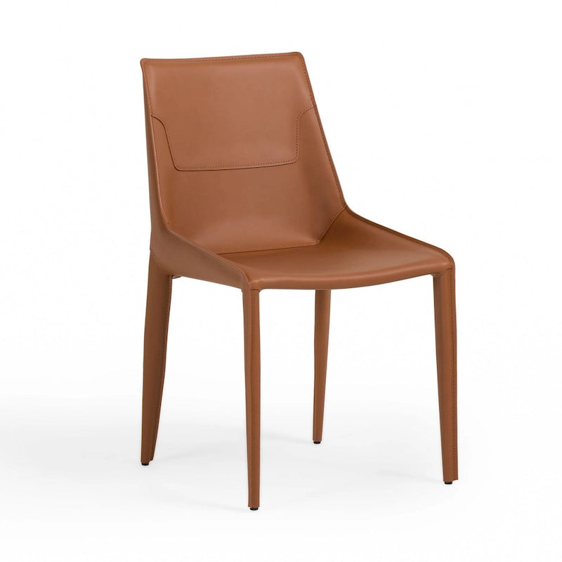 Dining Chairs - 18.5"W x 23"D x 34"H, Saddle Leather, Cognac Brown, 260 lbs, Tapered Legs, 2 Chairs, Modern