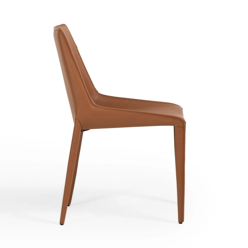 Dining Chairs - 18.5"W x 23"D x 34"H, Saddle Leather, Cognac Brown, 260 lbs, Tapered Legs, 2 Chairs, Modern