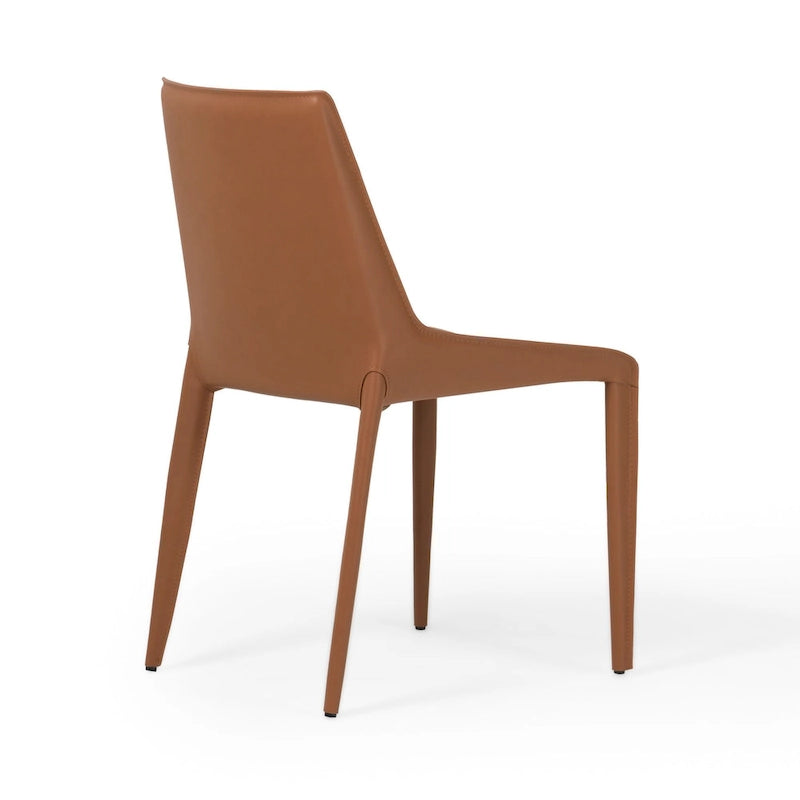 Dining Chairs - 18.5"W x 23"D x 34"H, Saddle Leather, Cognac Brown, 260 lbs, Tapered Legs, 2 Chairs, Modern