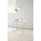 Round End Table - Faux Marble Top, Gold Metal Legs, White/Gold, Handcrafted, Elegant Design, Side Table, Living Room