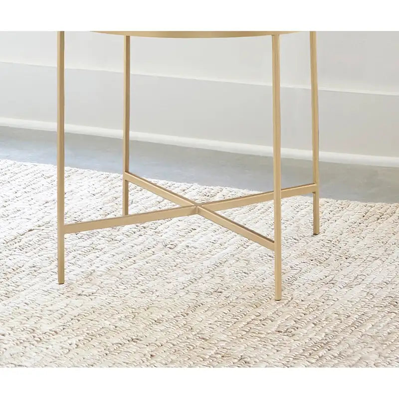 Round End Table - Faux Marble Top, Gold Metal Legs, White/Gold, Handcrafted, Elegant Design, Side Table, Living Room