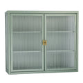 Glass Door Wall Cabinet - 3-Tier Shelves, Fluted Glass, Steel Frame, Wall/Floor Mount, 33 lbs Capacity, Retro Style