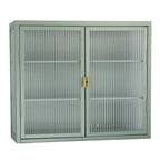 Glass Door Wall Cabinet - 3-Tier Shelves, Fluted Glass, Steel Frame, Wall/Floor Mount, 33 lbs Capacity, Retro Style