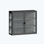 Glass Door Wall Cabinet - 3-Tier Shelves, Fluted Glass, Steel Frame, Wall/Floor Mount, 33 lbs Capacity, Retro Style