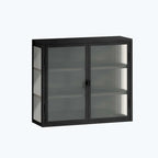 Glass Door Wall Cabinet - 3-Tier Shelves, Fluted Glass, Steel Frame, Wall/Floor Mount, 33 lbs Capacity, Retro Style