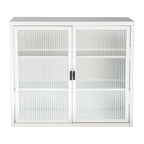 Glass Door Wall Cabinet - 3-Tier Shelves, Fluted Glass, Steel Frame, Wall/Floor Mount, 33 lbs Capacity, Retro Style
