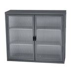 Glass Door Wall Cabinet - 3-Tier Shelves, Fluted Glass, Steel Frame, Wall/Floor Mount, 33 lbs Capacity, Retro Style